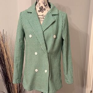Green White Houndstooth Double-Breasted Women's Pantsuit